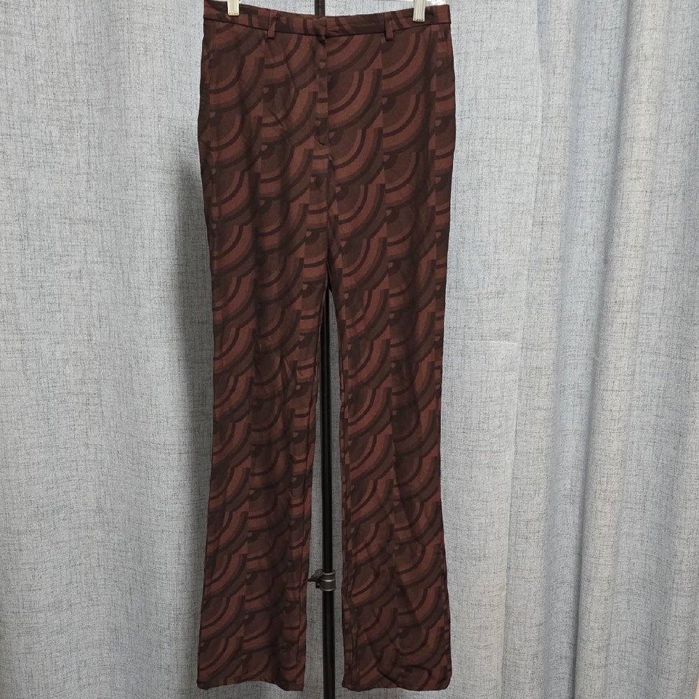 Allan Waller Italian Made Elegant Brown Patterned Women's Trousers Size 6